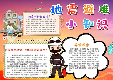 手绘风地震避难小知识漂亮手抄报模板