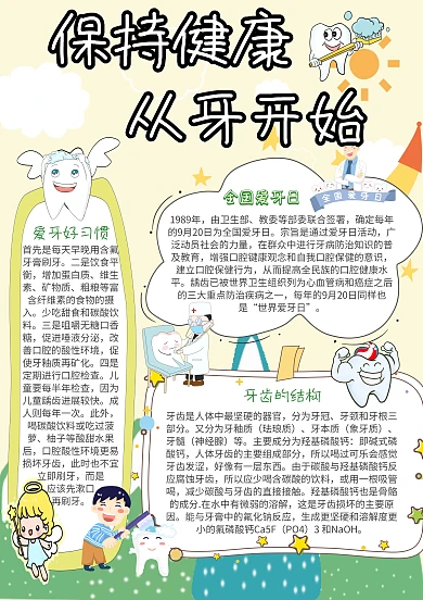 保护健康从牙开始卫生教育小报手抄报模板