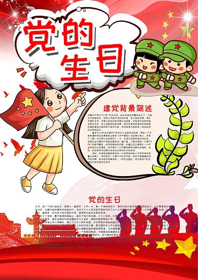 可爱竖版党的生日漂亮手抄报模板