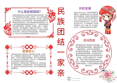 中学生民族团结一家亲手抄报模板