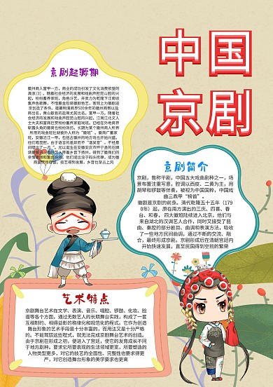 小學(xué)生中國京劇手抄報(bào)模板