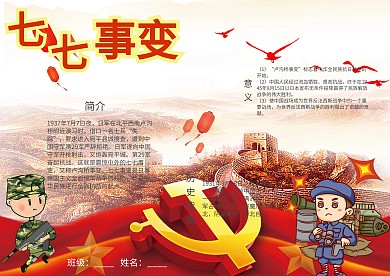 七七事變抗日戰(zhàn)爭英雄小報手抄報模板
