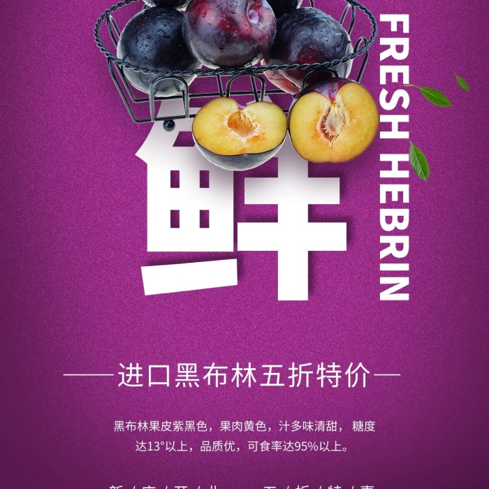 黑布林果肉黃色林黑布紫色簡約風格海報
