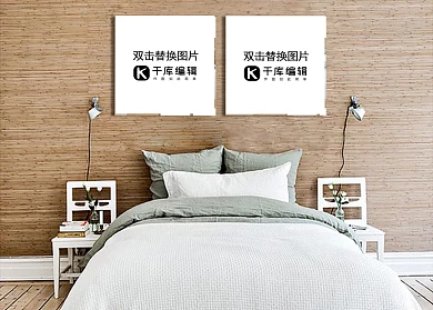 卧室装饰画框模型模板灰色背景墙创意样机