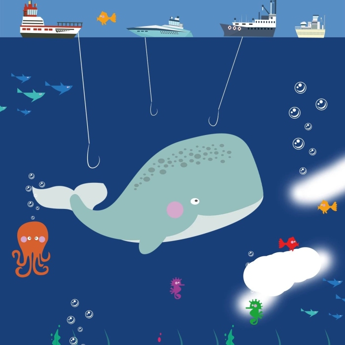 野生動物藍色卡通海洋清新海報
