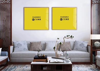 室内客厅装饰画框模板白色墙创意样机