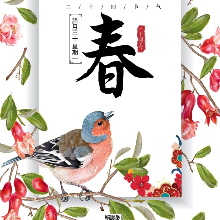 簡(jiǎn)約花鳥(niǎo)石榴花手機(jī)海報(bào)
