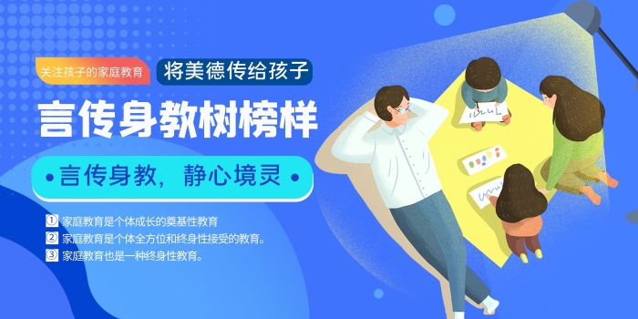 ①②③言傳身教人物藍(lán)色簡約創(chuàng)意展板
