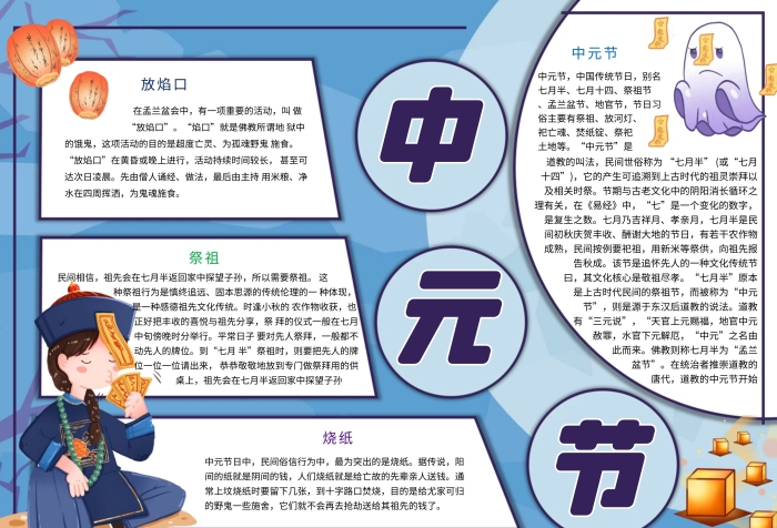 叫做放焰口中元節(jié)燒紙Word手抄報(bào)
