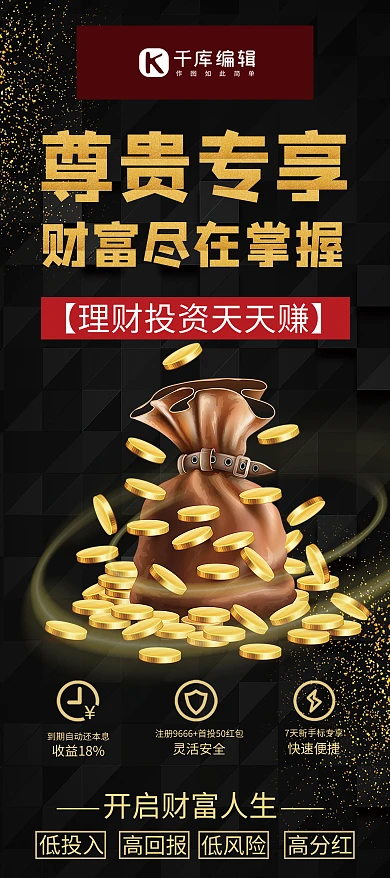 高端黑金大气金融理财财富宣传展架