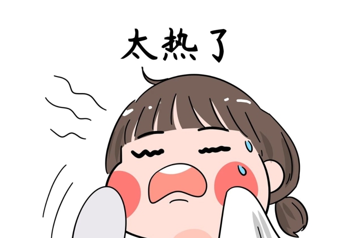 可愛天熱扇風(fēng)女孩太熱了擦汗表情
