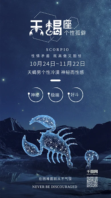 蓝色天蝎座星空背景十二星座海报