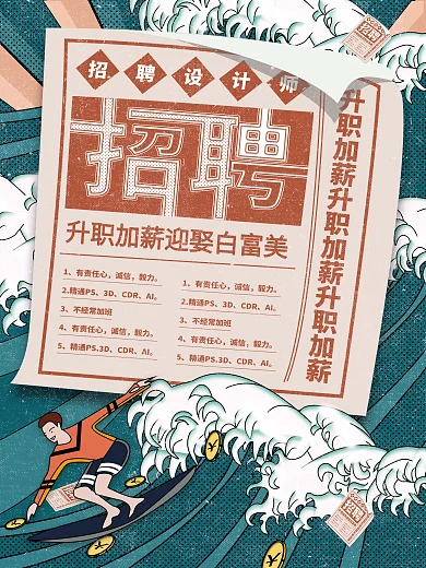 复古风手绘风创意招聘招贴企业海报