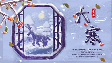 原创插画风大寒节气展板海报冬季大雪小寒