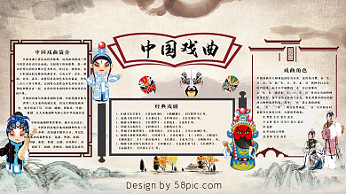 中國戲曲水墨中國風(fēng)展板小報設(shè)計PSD模板