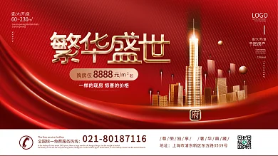 原创喜庆商业房地产招商开盘红金色宣传展板