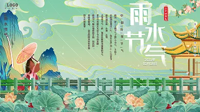 原创中国风二十四节气雨水展板