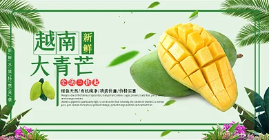 淡绿色小清新越南大青芒水果电商海报