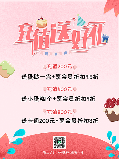 蛋糕店充值會(huì)員VIP折扣海報(bào)展板
