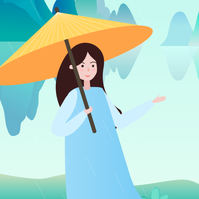 節(jié)日熱點(diǎn)山水柳樹燕子扁平插畫
