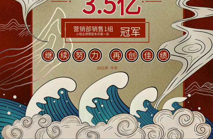 牛年继续努力创意销售冠军喜报宣传海报
