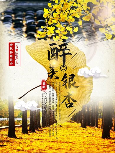 醉美银杏树一日游宣传海报设计