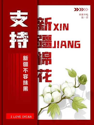 支持新疆棉花新疆不容抹黑简约海报