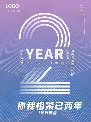入职二周年祝福海报
