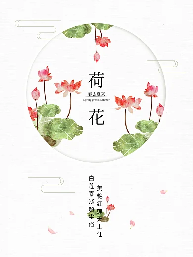 春去夏来清新荷花海报