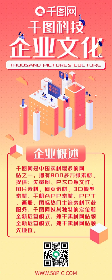 企业文化扁平商务办公渐变简约宣传信息长图