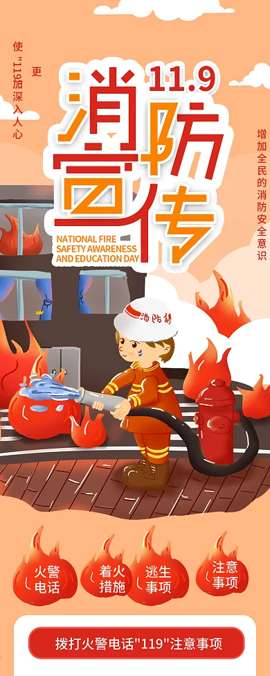 中国消防宣传日消防灭火信息长图