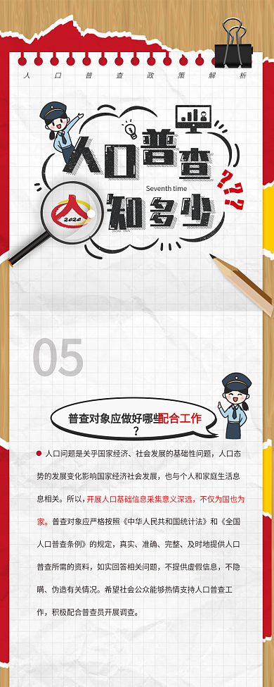 第七次人口普查政策解析信息長(zhǎng)圖文手繪民警