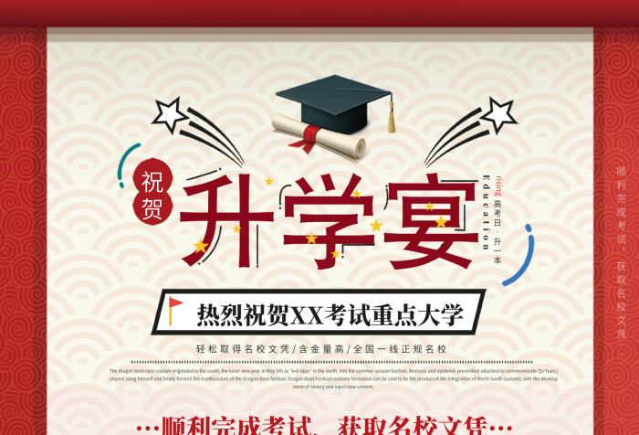 升學(xué)宴祝賀紋理背景升學(xué)謝師宴海報(bào)設(shè)計(jì)
