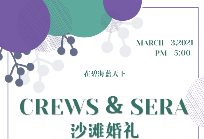 水牌唯美浪漫紫綠沙灘婚禮海報

