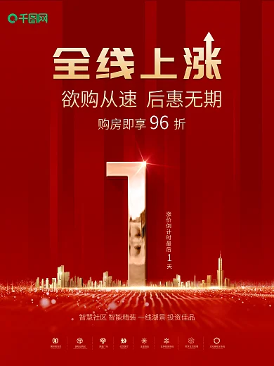 红金房地产优惠涨价倒计时1天海报