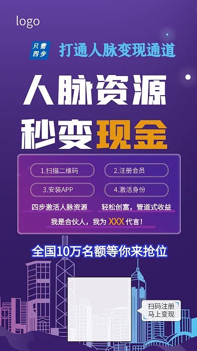 紫色合伙人创富手机海报