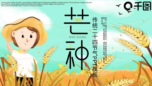 小清新傳統(tǒng)二十四節(jié)氣芒種介紹PPT模板