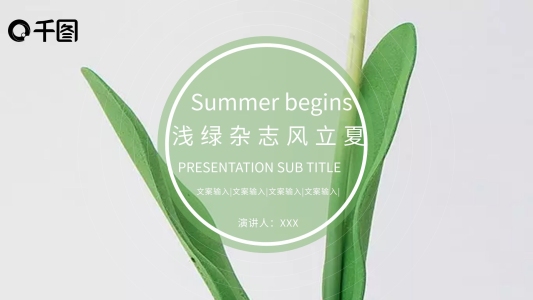 淺綠雜志風(fēng)立夏通用PPT模板