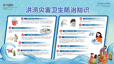 手绘洪涝灾害卫生防治知识展板