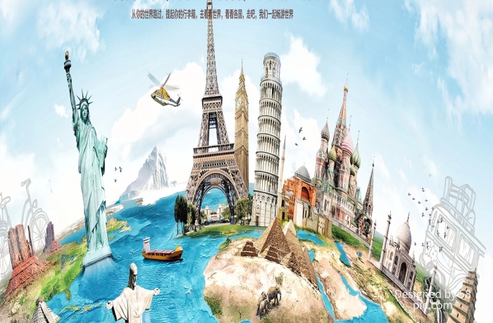 环球旅行地图畅游世界旅游海报
