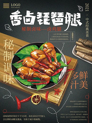 原創(chuàng)手繪鹵味鹵雞腿美食海報(bào)