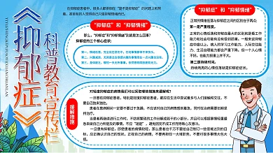 抑郁症手绘卡通可爱蓝色简约艺术字