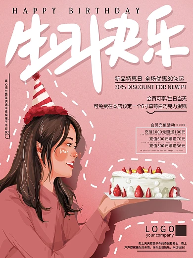 原创手绘温馨生日快乐海报