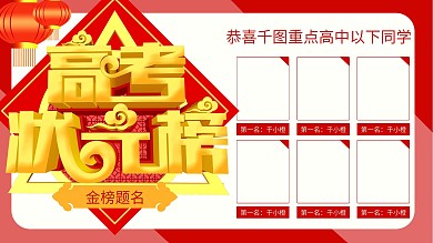 高考狀元榜金榜題名喜慶祝賀紅色原創(chuàng)展板