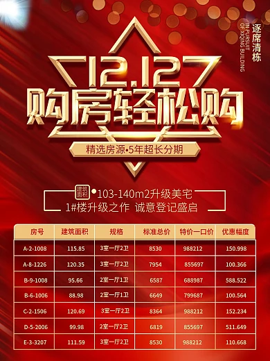 双12房产促销信息表海报