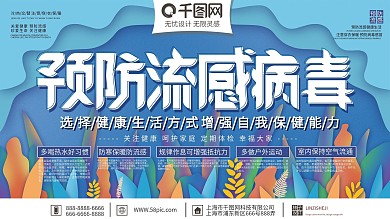 原創(chuàng)簡約大氣清新預防流感病毒宣傳展板