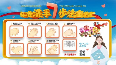 原創(chuàng)卡通可愛校園醫(yī)院幼兒園標(biāo)準(zhǔn)洗手7步法