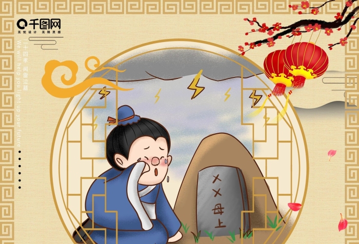 聞雷泣墓王裒二十四孝圖

