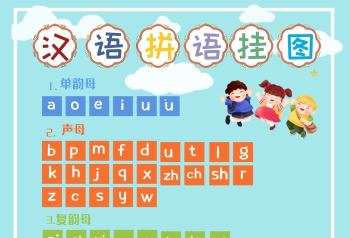 復(fù)韻母嬰幼兒卡通認(rèn)識(shí)漢字早教圖

