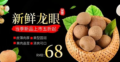 电商海报简约中国风水果新鲜龙眼桂圆绿叶
